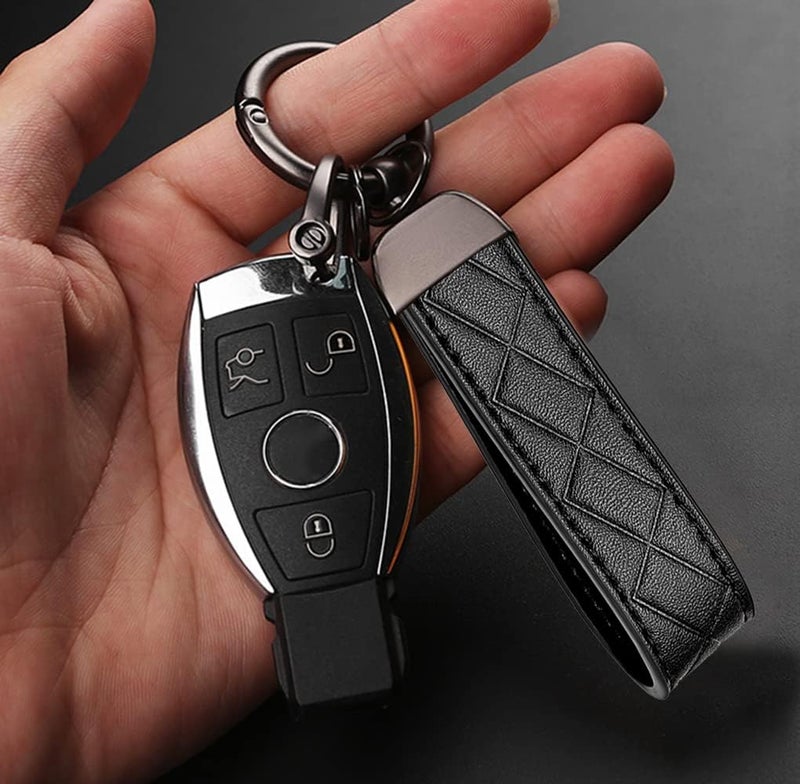 STACCTE Store Leather Keychain, Universal Decorative Car Key Holder, Anti-lost D-ring, 360 Degree Rotatable Key Fob Keychain for Men and Women (Black) - Image 2